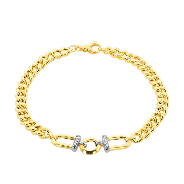 9CT YELLOW GOLD STIR-UP SET WITH CZ CURB BRACELET