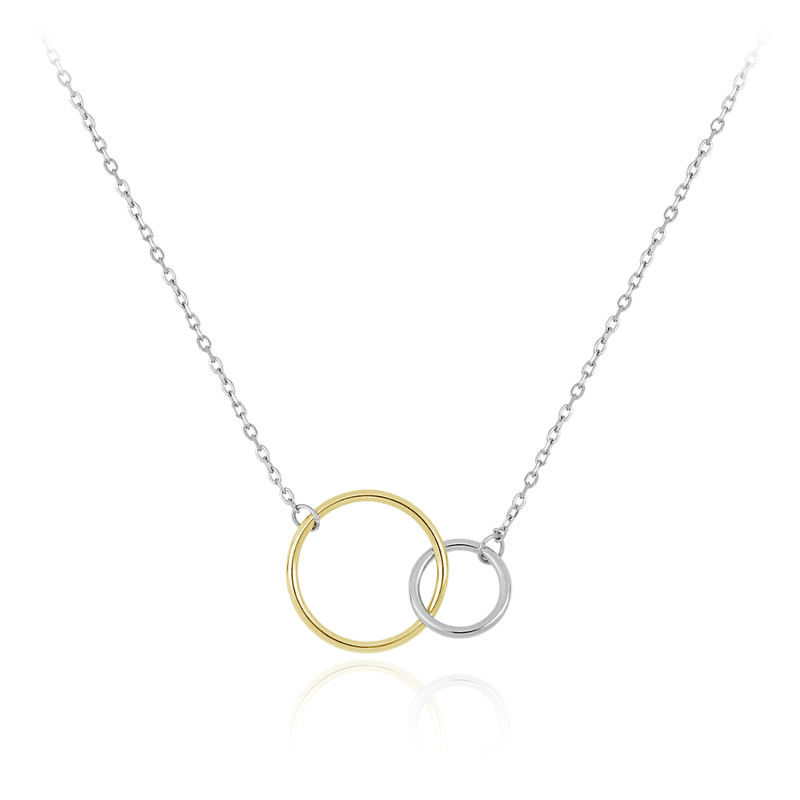 Sterling Silver Gold & Rhodium Interlocking Circle Pendant Necklace