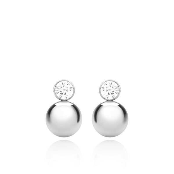 9CT WHITE GOLD ROUND CZ AND BALL DROP EARRINGS