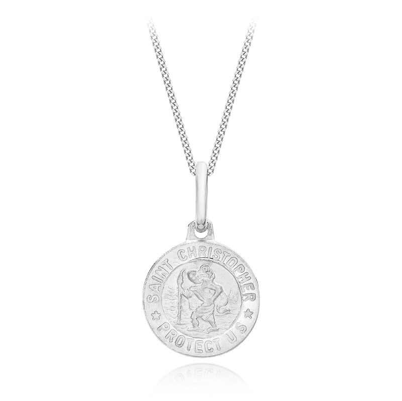 9 carat white gold st christopher medal pendant necklace