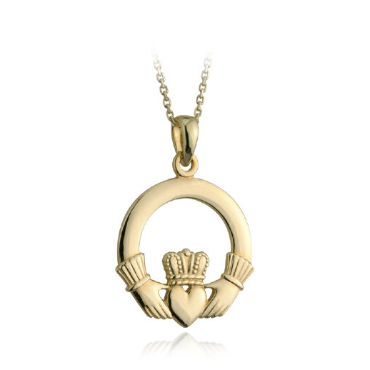 9 carat yellow gold claddagh pendant necklace