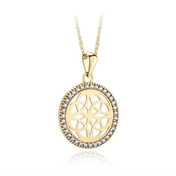 9 carat yellow gold round 4 four trinity celtic knots with cz cubic zirconia stones medal pendant necklace