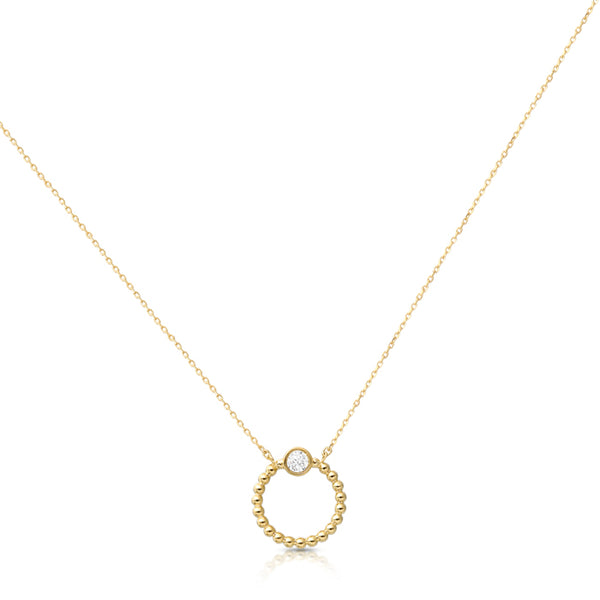 9 carat yellow gold circle cz cubic zirconia stone pendant necklace