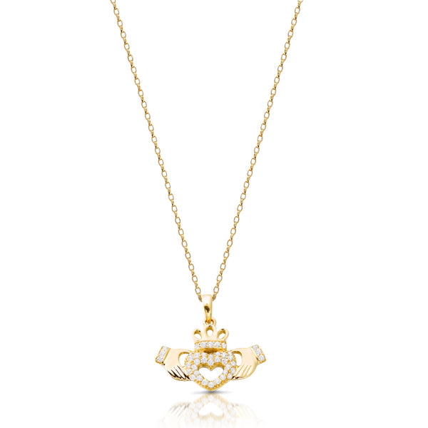 9ct Gold CZ Claddagh Pendant Chosen as an enduring icon of Irish design.
