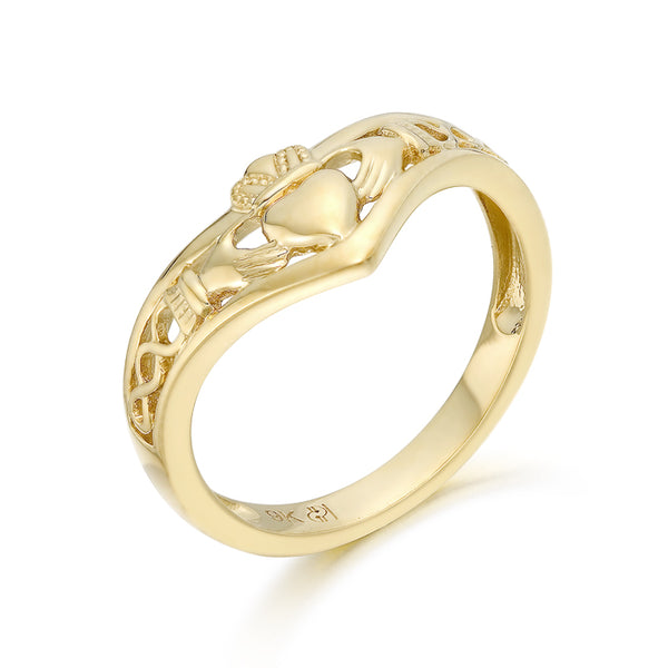 9 carat yellow gold claddagh celtic knot ring