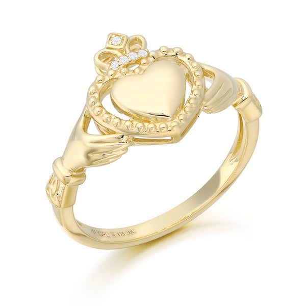 9ct Gold CZ Claddagh Ring