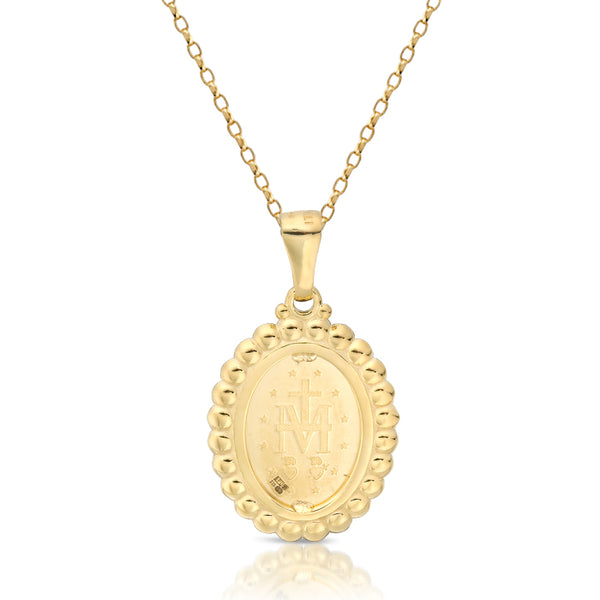 9ct Yellow Gold Miraculous Medal Studded with Pearls