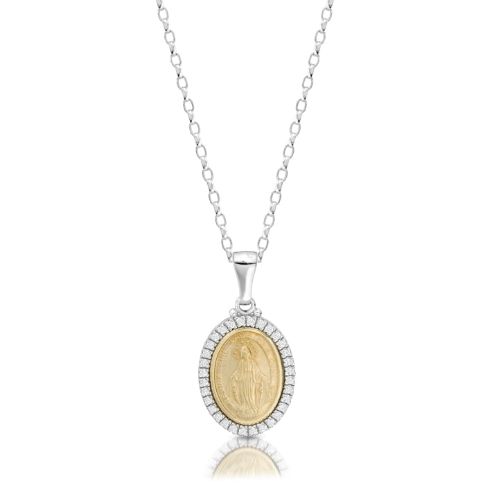 9ct Yellow Gold CZ Miraculous Medal