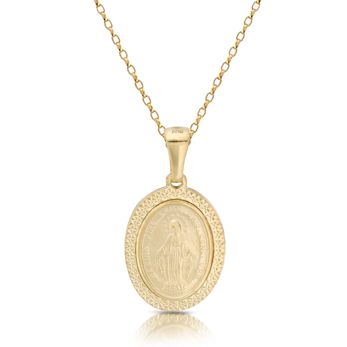 9ct Yellow Gold Miraculous Medal with Milgrain Edge