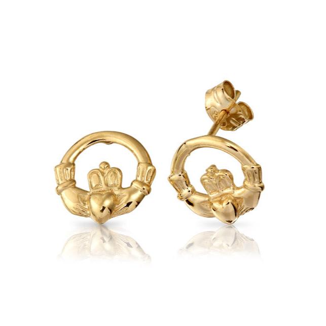 9 carat yellow gold claddagh stud earrings