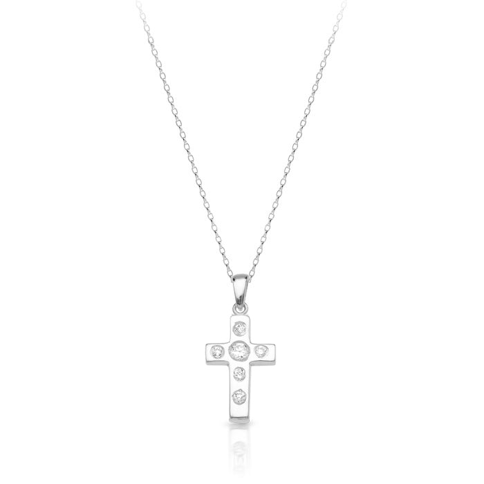 9ct White Gold CZ Cross Pendant