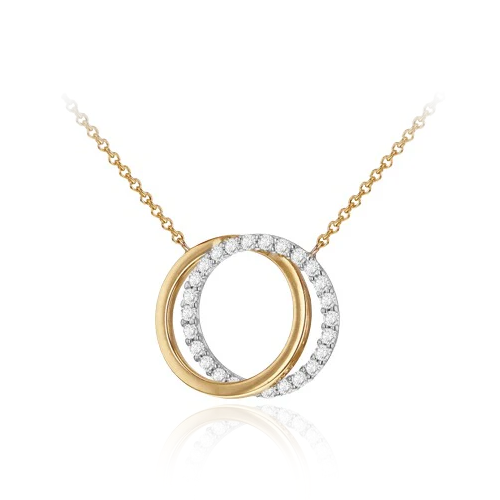 9 carat Gold 2-Tone CZ Double Circle linked rings Necklace