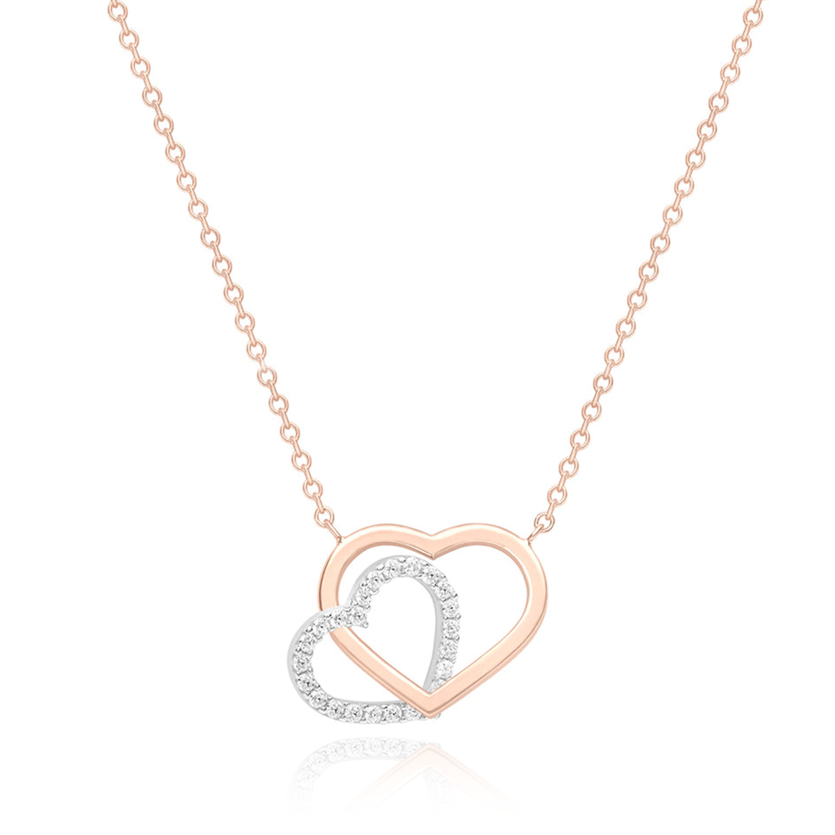 9ct ROSE GOLD TWO COLOURED LINKED CZ HEART NECKLACE – Callaghan Jewellers