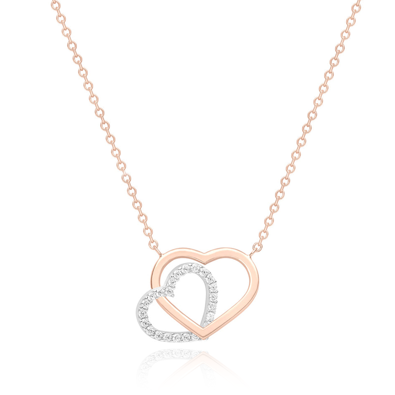 9ct ROSE GOLD TWO COLOURED LINKED CZ HEART NECKLACE