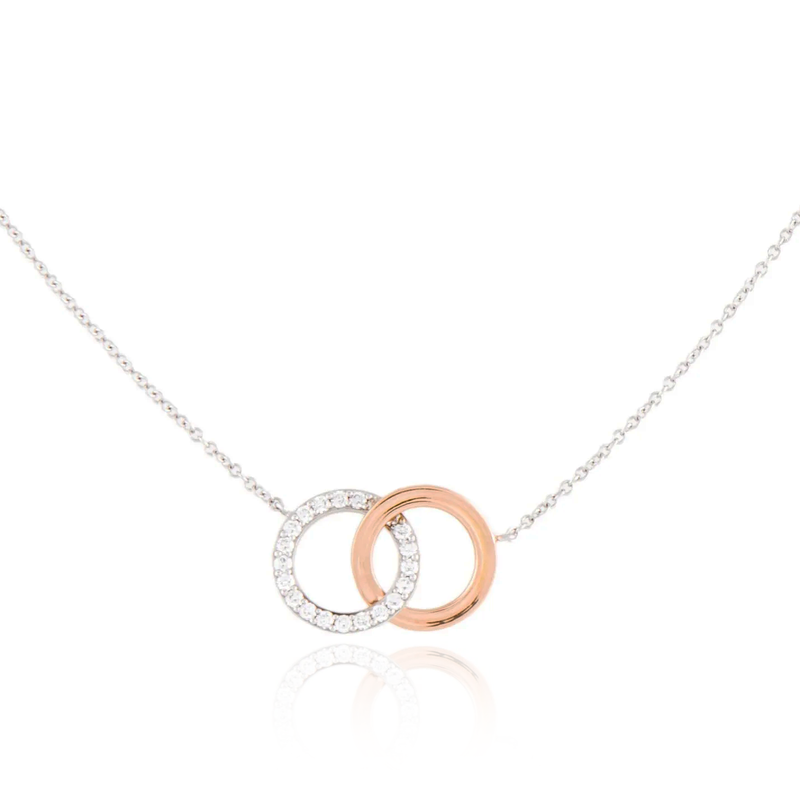 9ct ROSE GOLD TWO TONE CZ LINKED RING NECKLACE