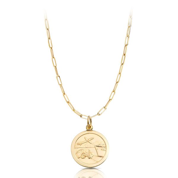 9 carat yellow gold st christopher medal pendant with paper chain necklace