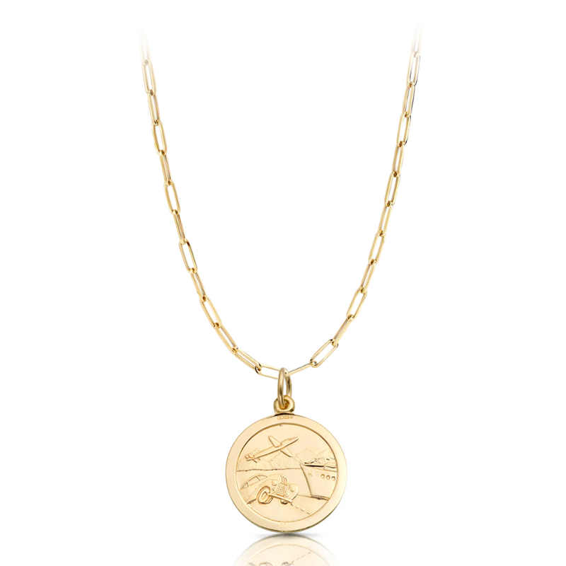 9 carat yellow gold st christopher medal pendant with paper chain necklace