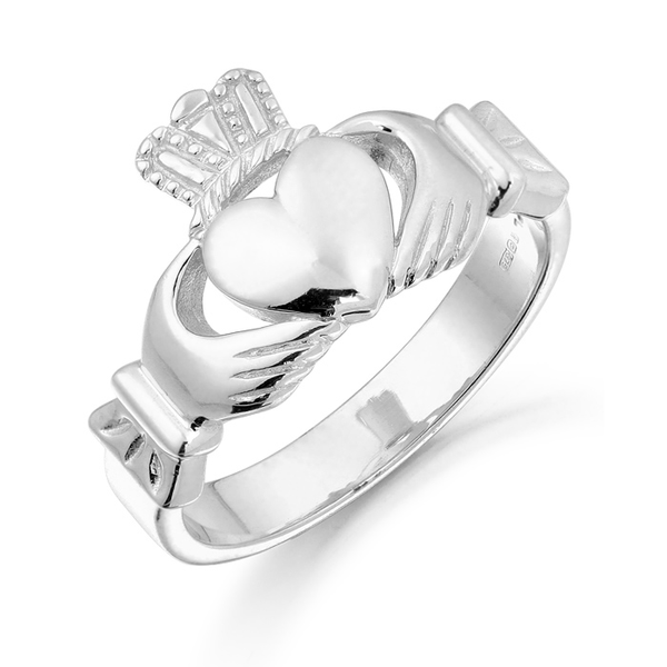 9ct White Gold Plain Gents Claddagh Ring