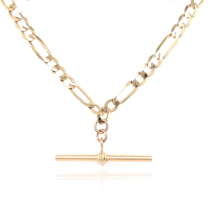 9ct YELLOW GOLD FIGARO & BELCHER T-BAR NECKLACE