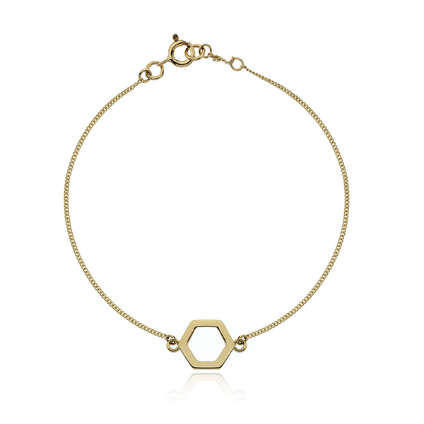 9 carat yellow gold hexagon chain bracelet