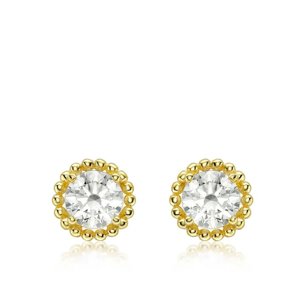 9ct Yellow Gold CZ 7mm Halo Stud Earrings