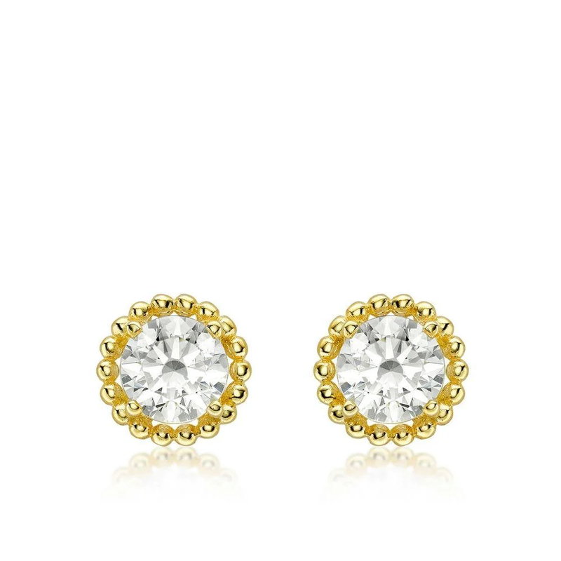 9ct Yellow Gold CZ 7mm Halo Stud Earrings