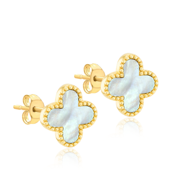 9 carat Yellow Gold Clover Mother of Pearl Stud Earring