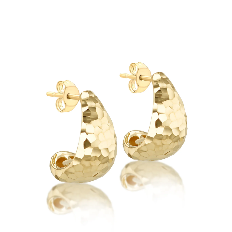 9 carat Yellow Gold Diamond Cut J-Shape Stud Earrings