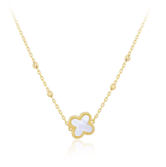 9ct Yellow Gold Mother of Pearl Clover DC Ball Necklace