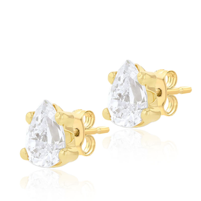 9 carat Yellow Gold Pear White CZ Stud Earrings