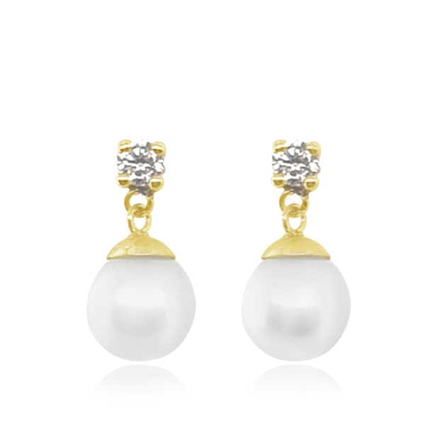 9ct Yellow Gold Pearl CZ Drop Earring