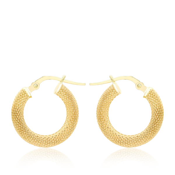 9 carat Yellow Gold Tube Diamond Cut Textured Hoop Creole Earrings