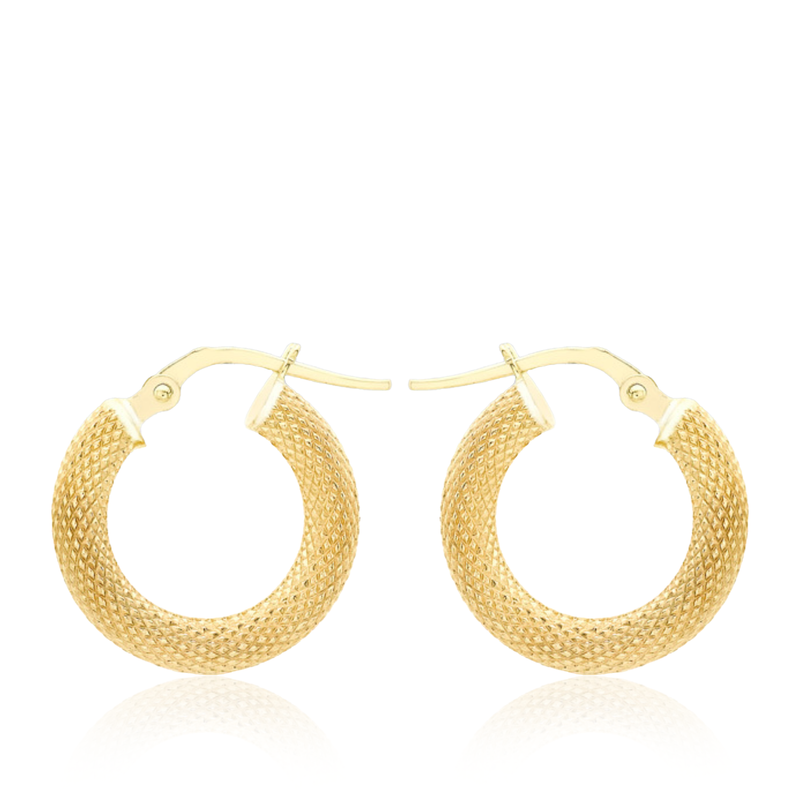 9 carat Yellow Gold Tube Diamond Cut Textured Hoop Creole Earrings