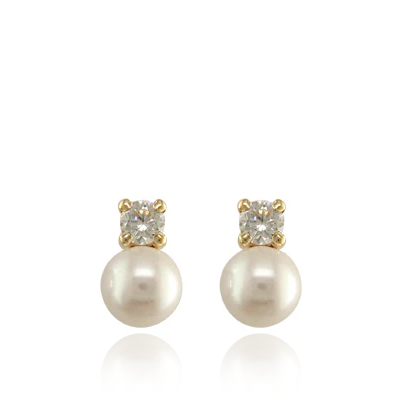 9ct Gold Freshwater Pearl & CZ Double Stud Earrings