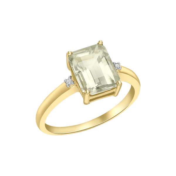 9ct Yellow Gold 0.01ct Diamond and 9mm x 7mm Green Amethyst Rectangular Ring