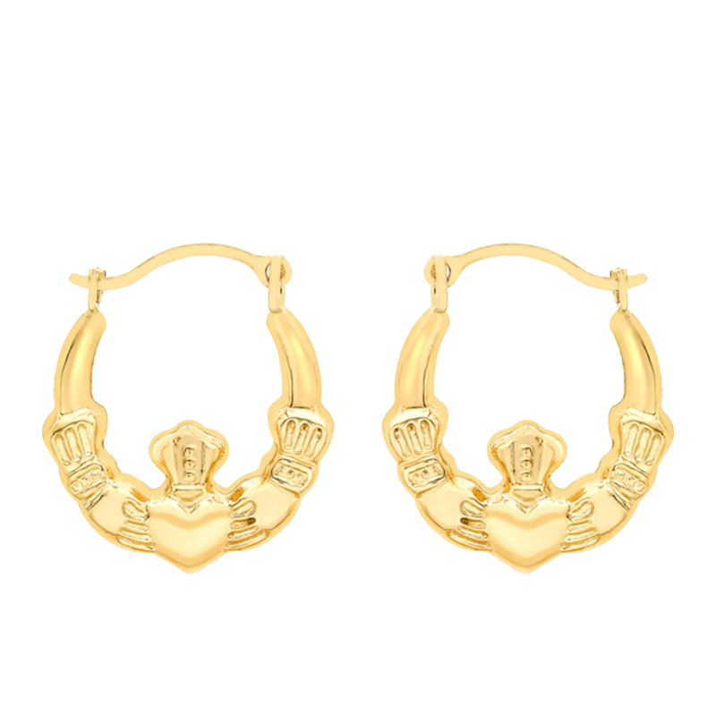 9ct Yellow Gold 14mm x 17mm Claddagh Creole Earrings