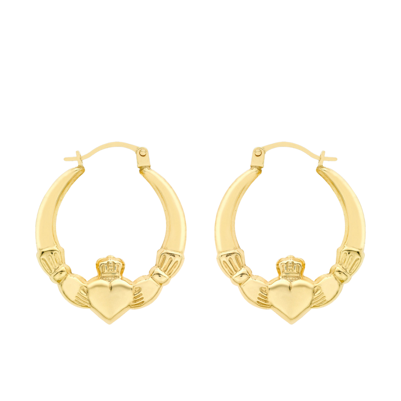 9ct Yellow Gold 20mm x 24mm Claddagh Creole Earrings