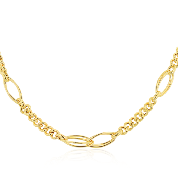 9ct Yellow Gold 5mm-7mm Fancy Curb Double Oval Link Necklace