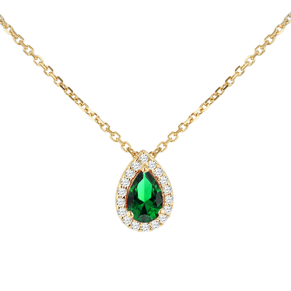 9ct Yellow Gold Green Pear Shape CZ Halo Necklace