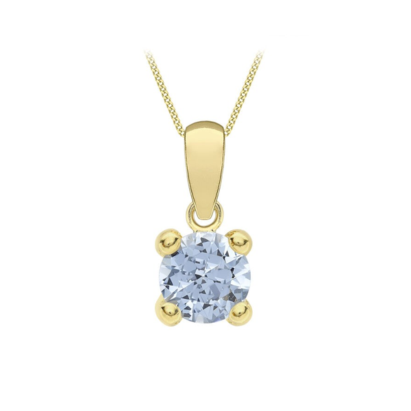 9ct Yellow Gold Sky Blue 5mm CZ March Birthstone Pendant