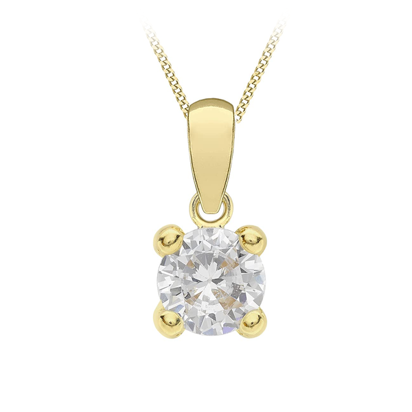 9ct Yellow Gold White 5mm CZ April Birthstone Pendant