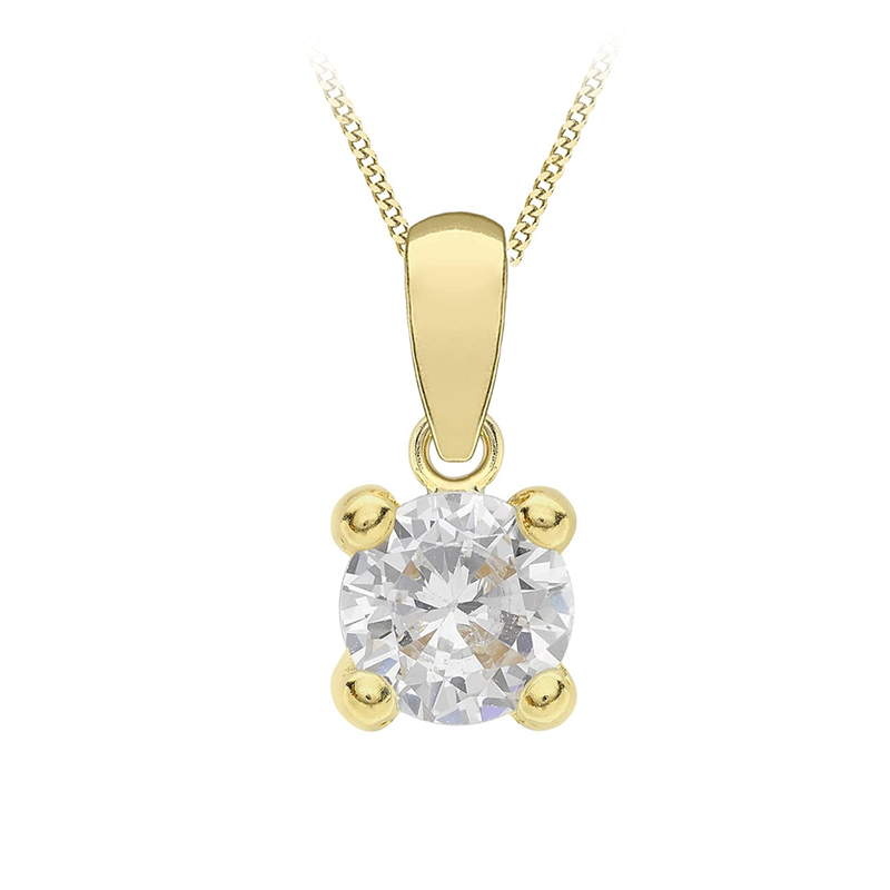 9ct Yellow Gold White 5mm CZ April Birthstone Pendant