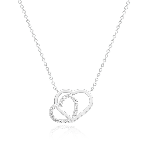 9ct WHITE GOLD LINKED CZ HEART NECKLACE