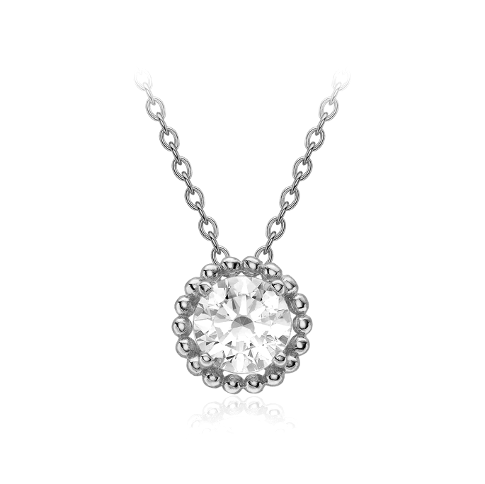 9 carat White Gold CZ 7mm Halo Adjustable Necklace