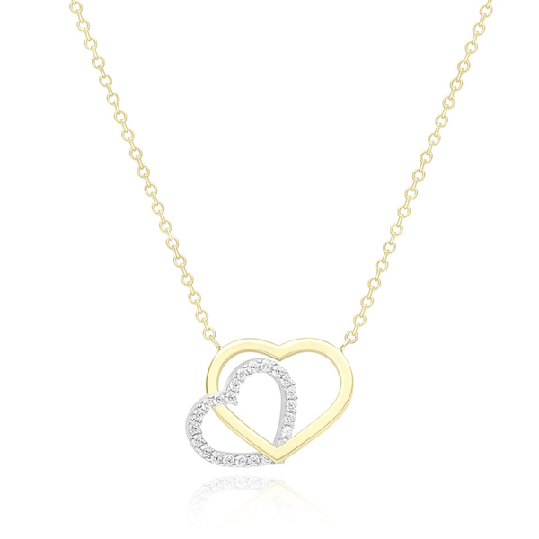 9ct YELLOW GOLD TWO COLOURED LINKED CZ HEART NECKLACE