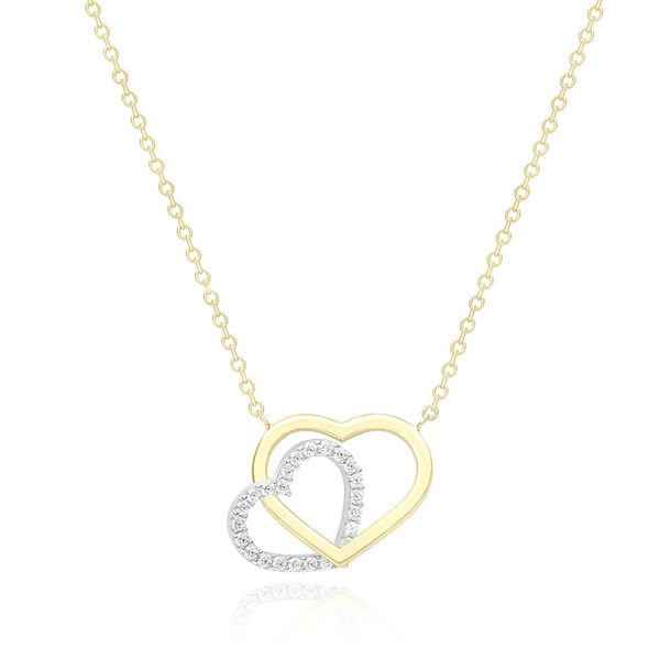 9 carat yellow gold two tone wtite cz cubic zirconia stones linked hearts necklace