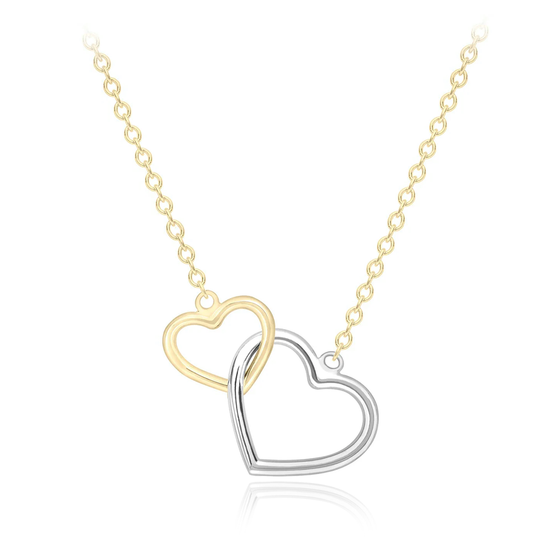9ct YELLOW GOLD TWO TONE LINKED HEART NECKLACE