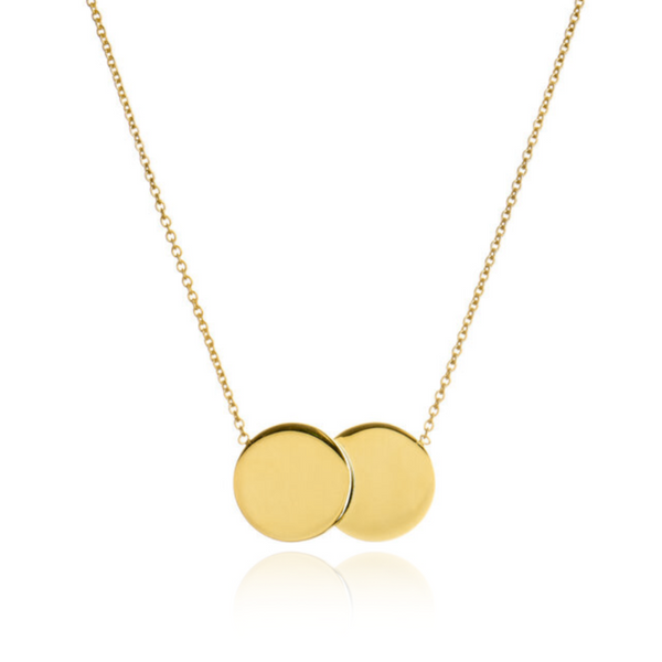 9ct YELLOW GOLD DOUBLE DISC NECKLACE 26MM
