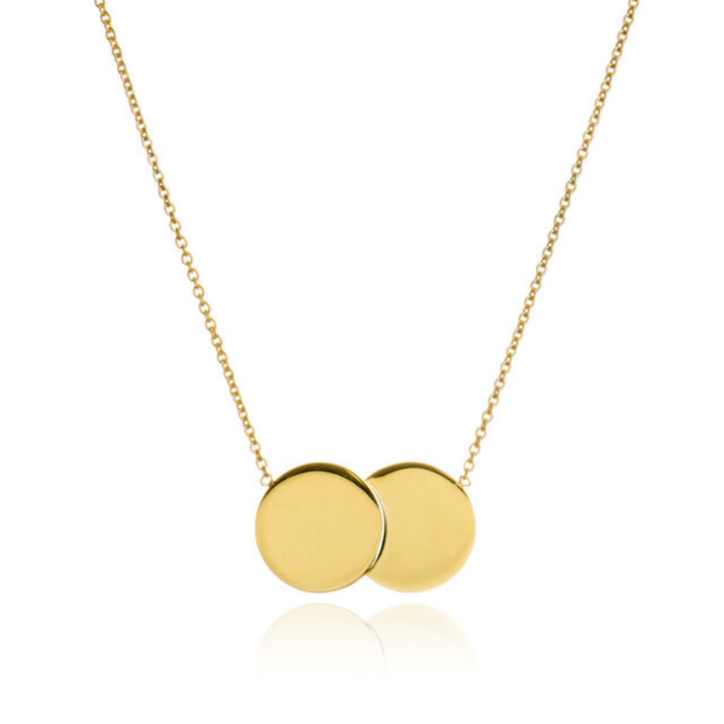 9 carat yellow gold double disc necklace