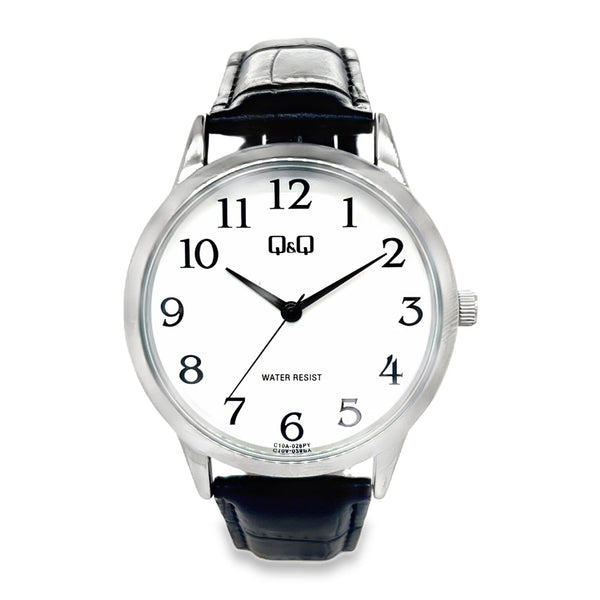 GENTS BLACK STRAP, STEEL CASE WATCH
